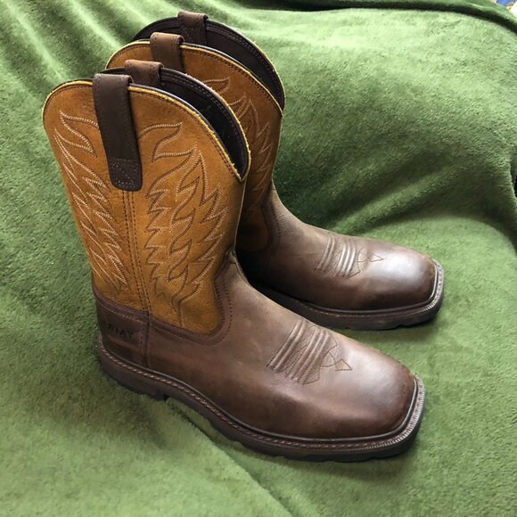 Ariat WorkHog Men's Western Pull-On Work Boots Square Toe Brown H₂O EH - Picture 5 of 16